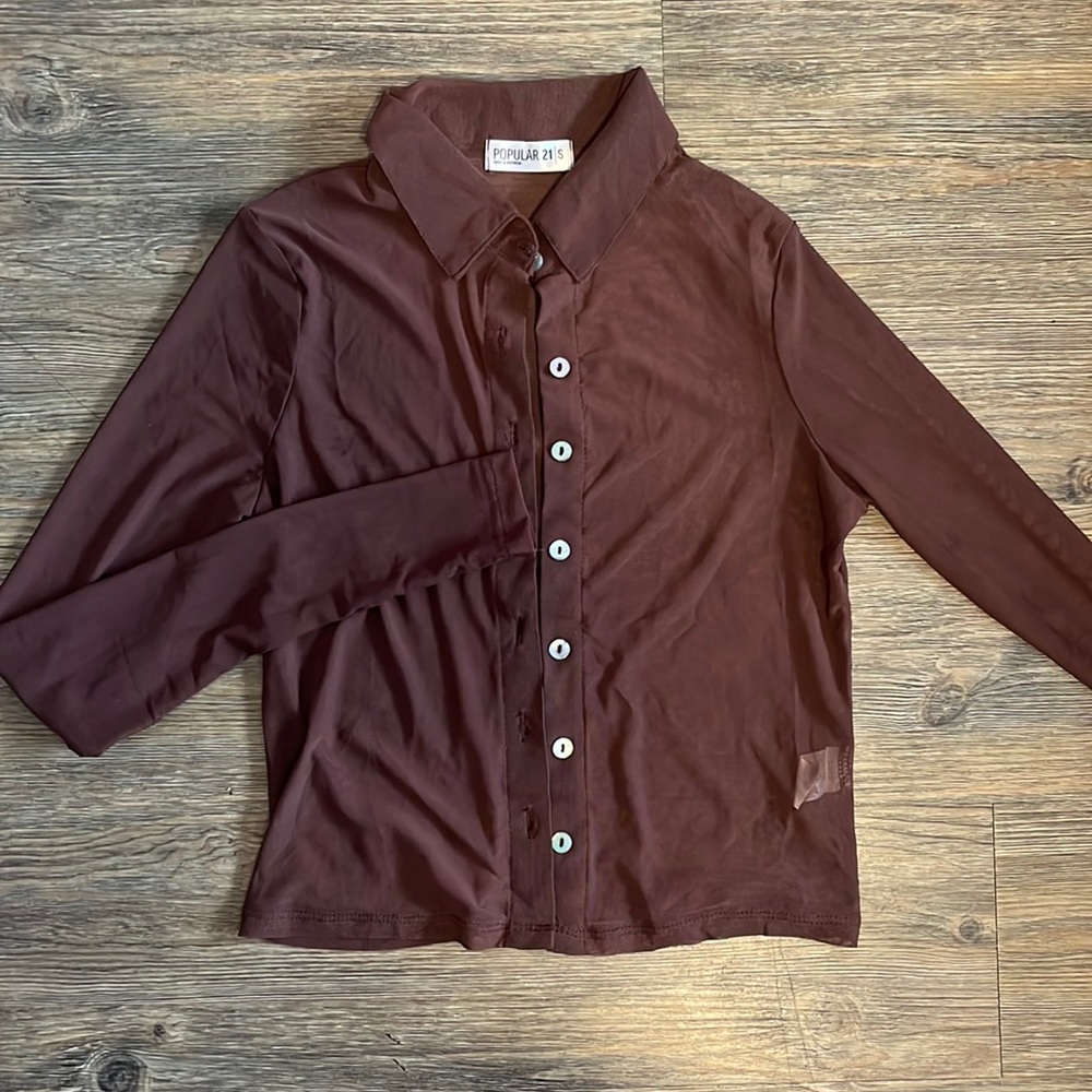 Brown sheer button down!